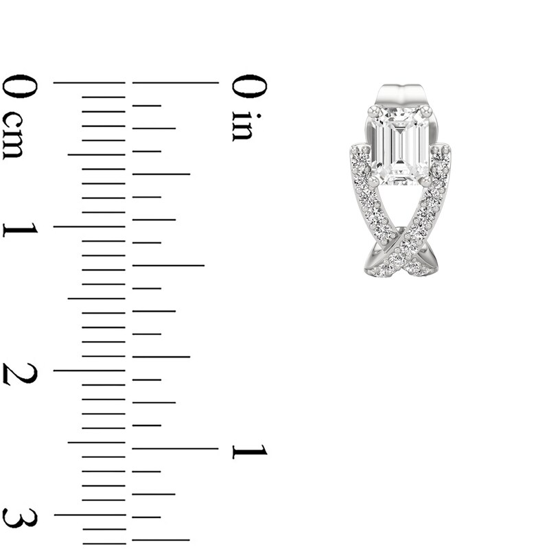 Main Image 2 of 1 CT. T.W. Emerald-Cut Lab-Grown Diamond "X" Stud Earrings in 14K White Gold