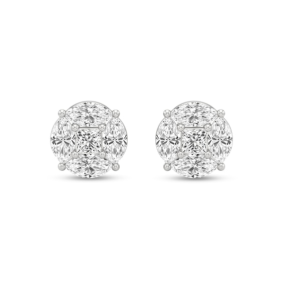 1 CT. T.w. Marquise and Princess-Cut Lab-Grown Diamond Stud Earrings in 14K White Gold