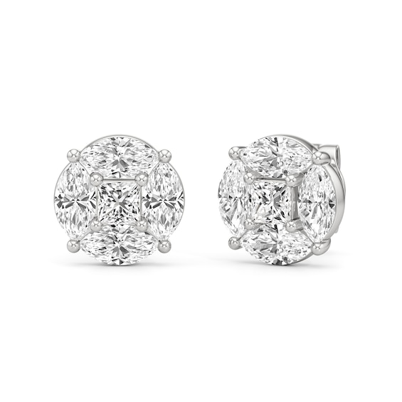 1 CT. T.w. Marquise and Princess-Cut Lab-Grown Diamond Stud Earrings in 14K White Gold