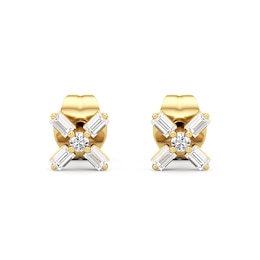 1/10 CT. T.W. Baguette and Round Diamond "X" Stud Earrings in 10K Gold