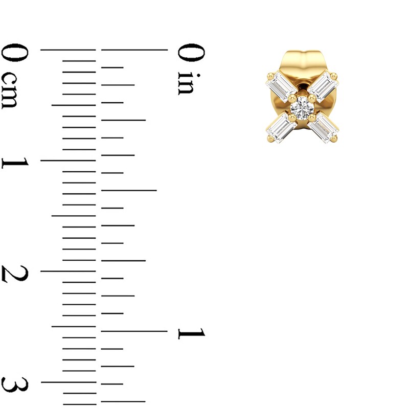 Main Image 2 of 1/10 CT. T.W. Baguette and Round Diamond "X" Stud Earrings in 10K Gold