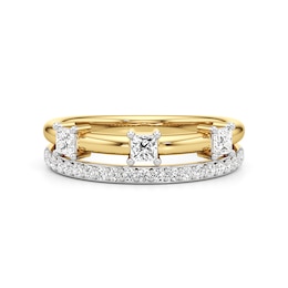 1/2 CT. T.W. Princess-Cut and Round Diamond Faux Stack Ring in 10K Gold