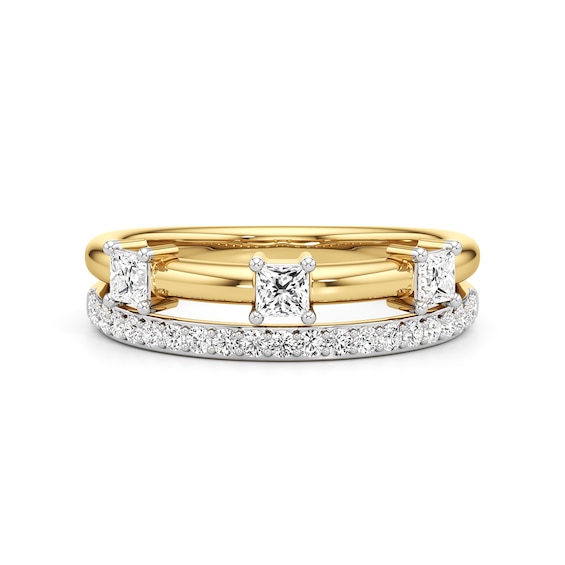 1/2 CT. T.w. Princess-Cut and Round Diamond Faux Stack Ring in 10K Gold