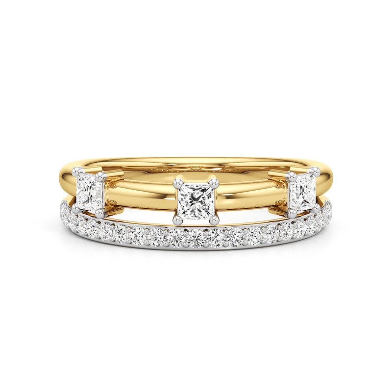 Main Image 1 of 1/2 CT. T.W. Princess-Cut and Round Diamond Faux Stack Ring in 10K Gold