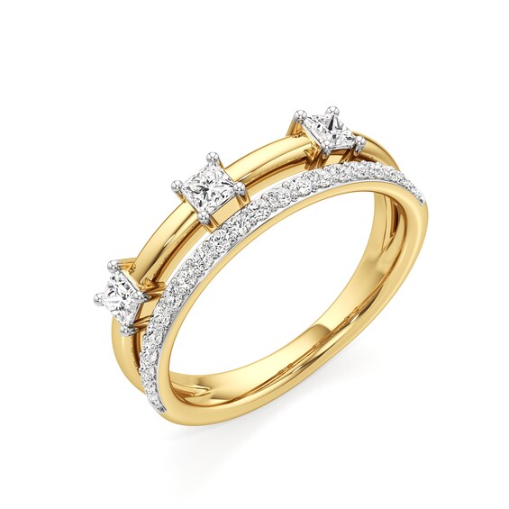 1/2 CT. T.w. Princess-Cut and Round Diamond Faux Stack Ring in 10K Gold
