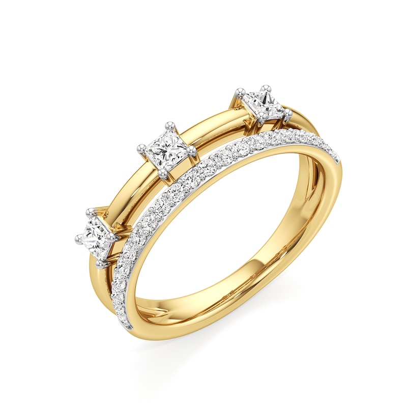 Main Image 2 of 1/2 CT. T.W. Princess-Cut and Round Diamond Faux Stack Ring in 10K Gold