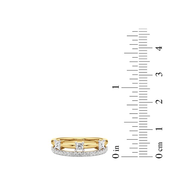 1/2 CT. T.w. Princess-Cut and Round Diamond Faux Stack Ring in 10K Gold