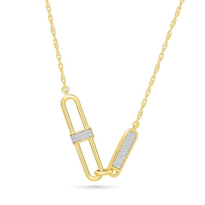 Main Image 1 of 1/15 CT. T.W. Diamond Paper Clip Links Necklace in 10K Gold