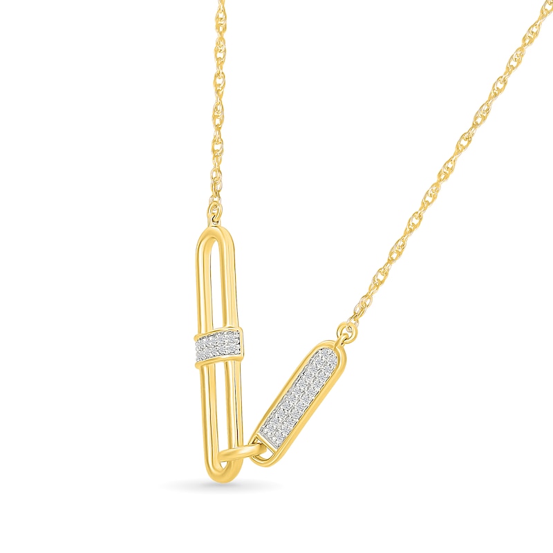 Main Image 2 of 1/15 CT. T.W. Diamond Paper Clip Links Necklace in 10K Gold