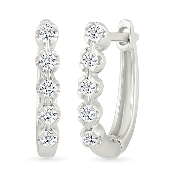 1/10 CT. T.w. Diamond Five Stone Oval Hoop Earrings in Sterling Silver