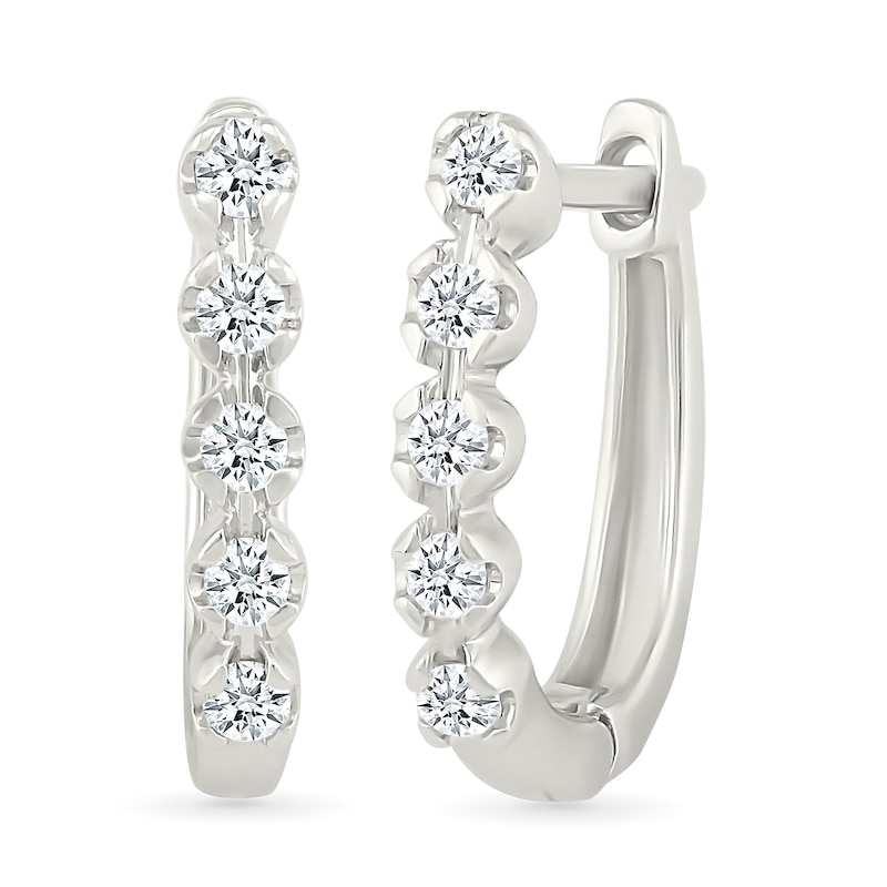 Main Image 1 of 1/10 CT. T.W. Diamond Five Stone Oval Hoop Earrings in Sterling Silver