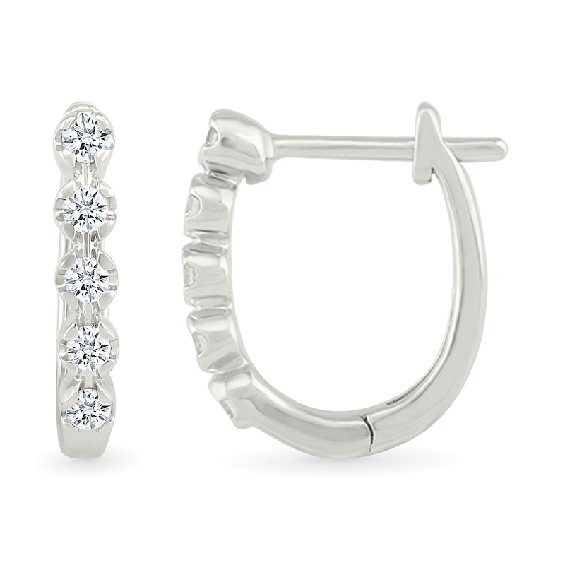 Main Image 2 of 1/10 CT. T.W. Diamond Five Stone Oval Hoop Earrings in Sterling Silver