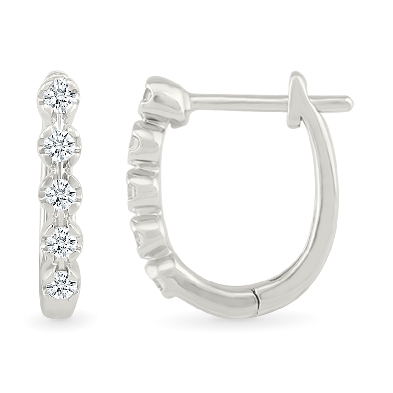 Main Image 3 of 1/10 CT. T.W. Diamond Five Stone Oval Hoop Earrings in Sterling Silver
