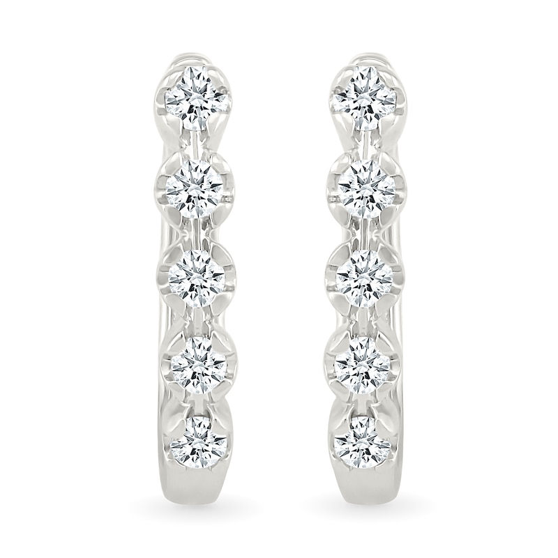 Main Image 4 of 1/10 CT. T.W. Diamond Five Stone Oval Hoop Earrings in Sterling Silver