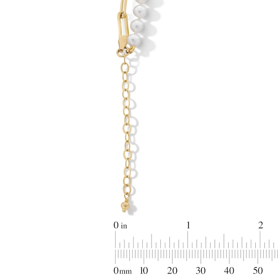 5.0-6.0mm Oval Freshwater Cultured Pearl and Paper Clip Chain Double Strand Bracelet in 10K Gold - 7.5"