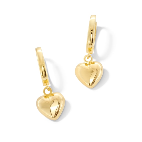 Puff Heart Dangle Huggie Hoop Earrings in 10K Gold