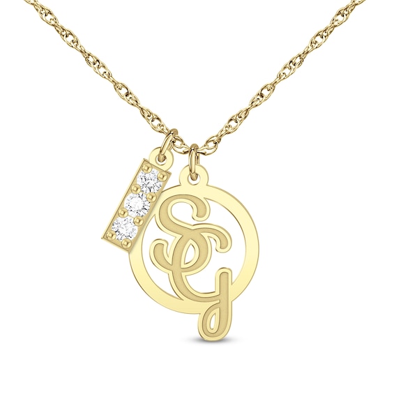 1/6 CT. T.w. Certified Lab-Grown Diamond Bar Charm with Initial Circle Pendant (F/Vs2) - 1 to 2 Initials