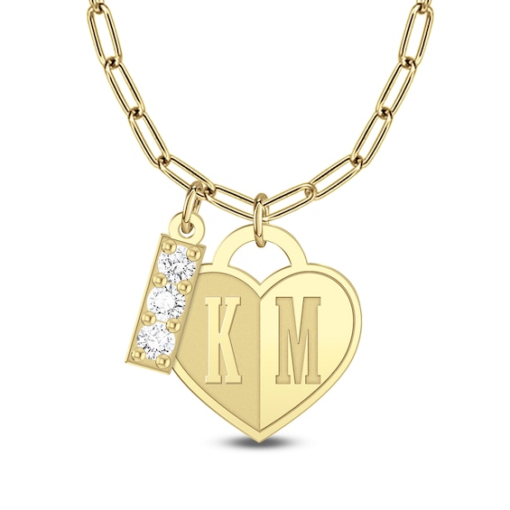 1/6 CT. T.w. Certified Lab-Grown Diamond Bar Charm with Engravable Initial Heart Pendant (F/Vs2) - 2 Initials