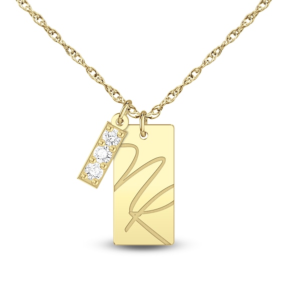 1/6 CT. T.w. Certified Lab-Grown Diamond Bar Charm with Engravable Initial Tag Pendant (F/Vs2) - 2 Initials