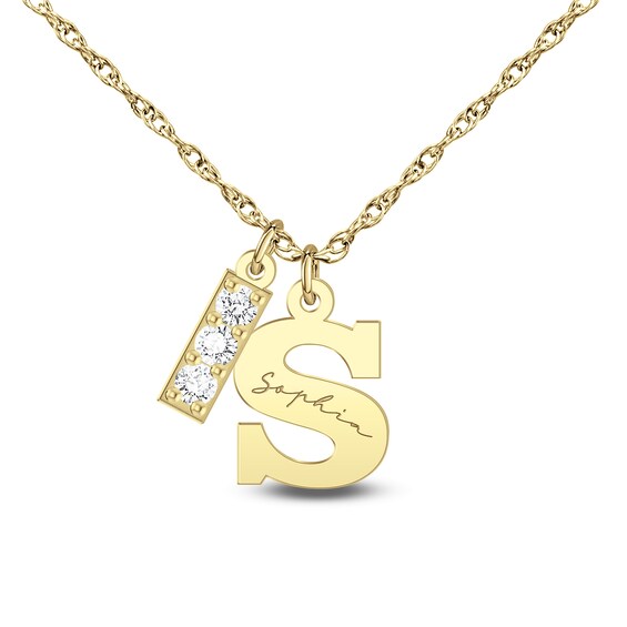 1/6 CT. T.w. Certified Lab-Grown Diamond Bar Charm with Engravable Initial Pendant (F/Vs2) - 1 Initial and Line