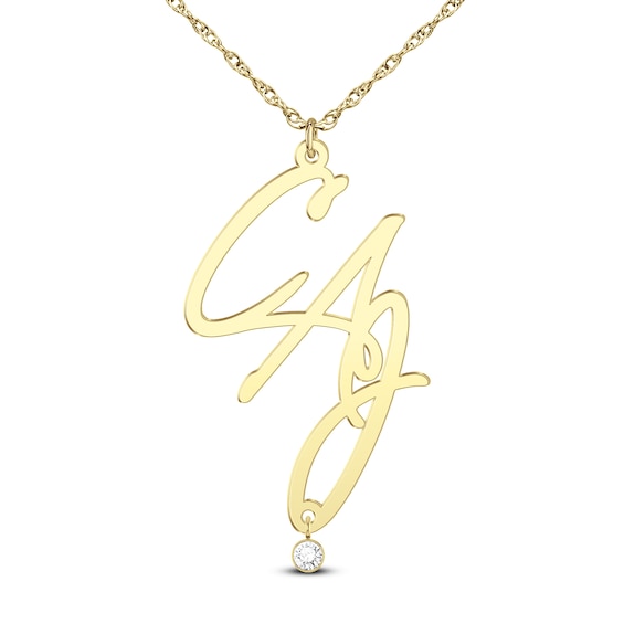 1/20 CT. Certified Lab-Grown Diamond Solitaire Dangle with Script Initial Pendant (F/Vs2) - 2 or 3 Initials