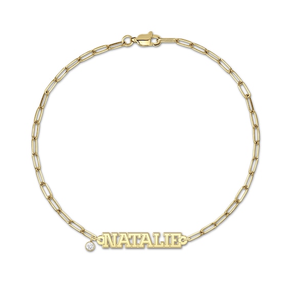 1/20 CT. Certified Lab-Grown Diamond Solitaire Charm with Block Name Bracelet (F/Vs2) - 1 Line