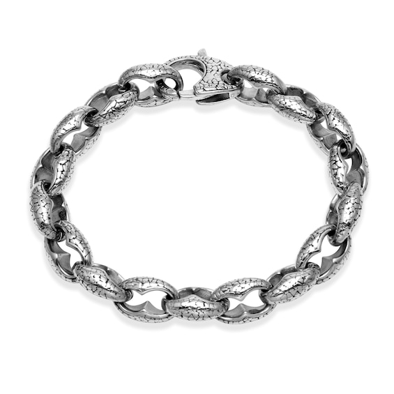 10.0mm Oxidized Oval Link Bracelet in Solid Stainless Steel and Black Rhodium Plate - 8.5"