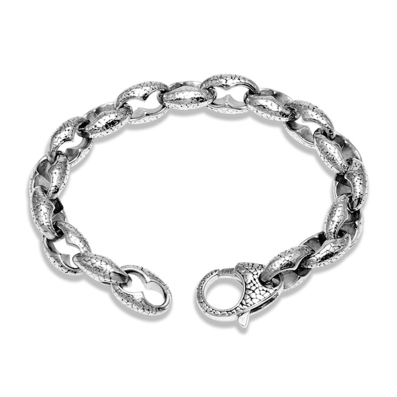 10.0mm Oxidized Oval Link Bracelet in Solid Stainless Steel and Black Rhodium Plate - 8.5"