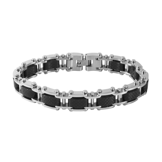 10.0mm Carbon Fiber Riveted Link Bracelet in Solid Stainless Steel - 8.5"