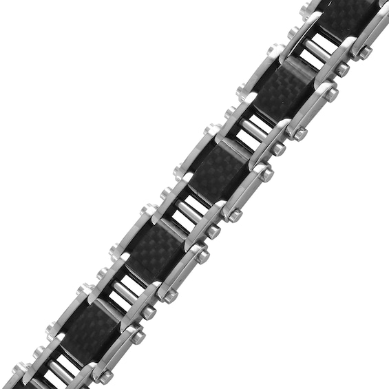 10.0mm Carbon Fiber Riveted Link Bracelet in Solid Stainless Steel - 8.5"