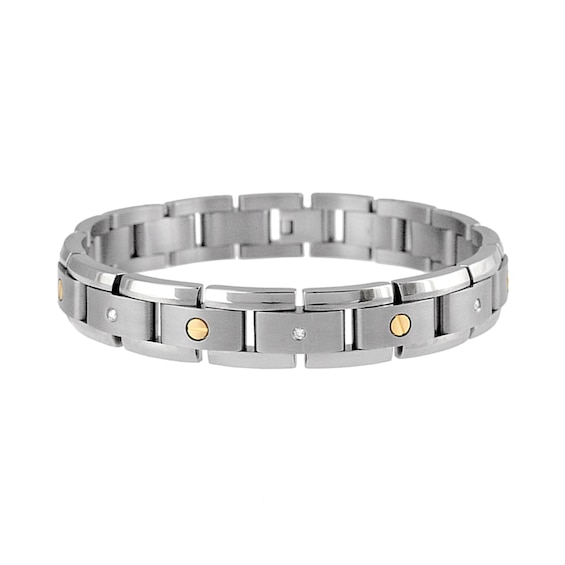 1/4 CT. T.w. Diamond Link Bracelet in Titanium and 14K Gold - 8.25â