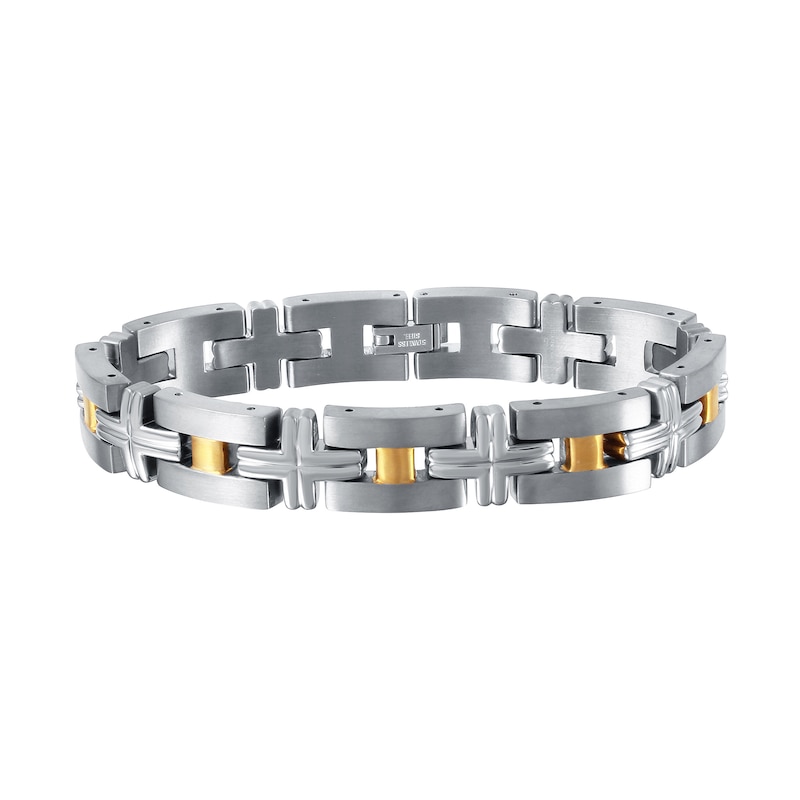 Main Image 1 of Cross Link Bracelet in Titanium and 14K Gold - 8.0"