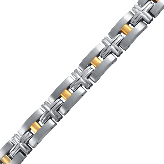Cross Link Bracelet in Titanium and 14K Gold - 8.0"