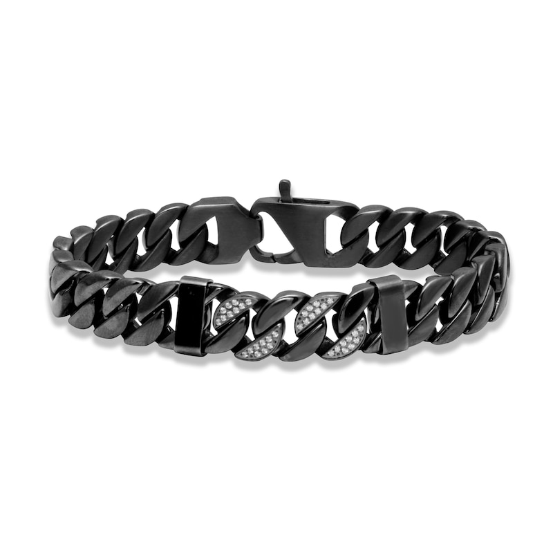 Main Image 1 of 1/5 CT. T.W. Diamond Oxidized Link Bracelet in Stainless Steel with Grey Ion Plate - 8.5"