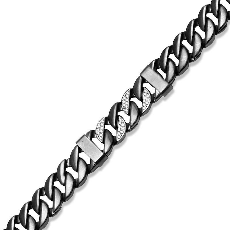 Main Image 2 of 1/5 CT. T.W. Diamond Oxidized Link Bracelet in Stainless Steel with Grey Ion Plate - 8.5"