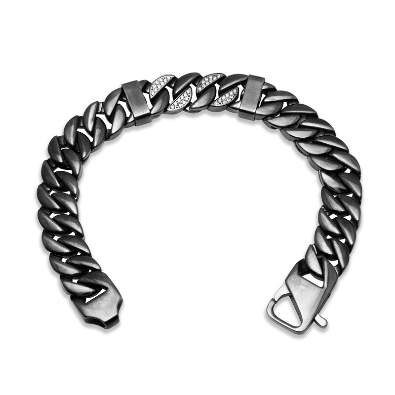 Main Image 3 of 1/5 CT. T.W. Diamond Oxidized Link Bracelet in Stainless Steel with Grey Ion Plate - 8.5"