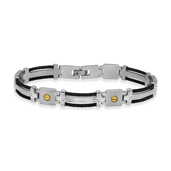 9.5mm Link Bracelet in Solid Stainless Steel with Black Ion Plate and 14K Gold - 8.5â