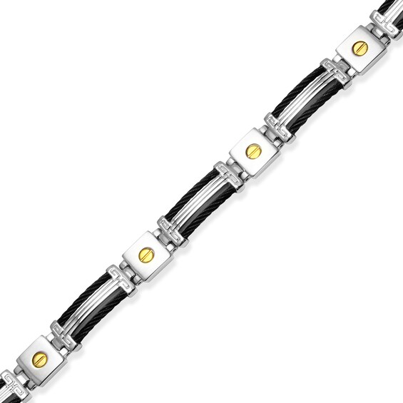 9.5mm Link Bracelet in Solid Stainless Steel with Black Ion Plate and 14K Gold - 8.5â