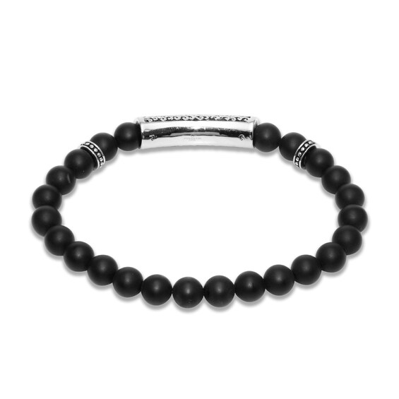 8.0mm Black Lava Bead and 1/5 CT. T.w. Black Diamond Stretch Bracelet in Stainless Steel - 8.5"