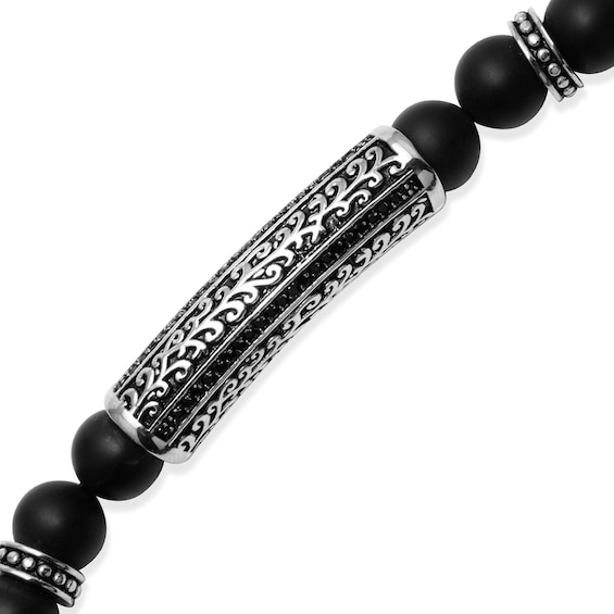 8.0mm Black Lava Bead and 1/5 CT. T.w. Black Diamond Stretch Bracelet in Stainless Steel - 8.5"