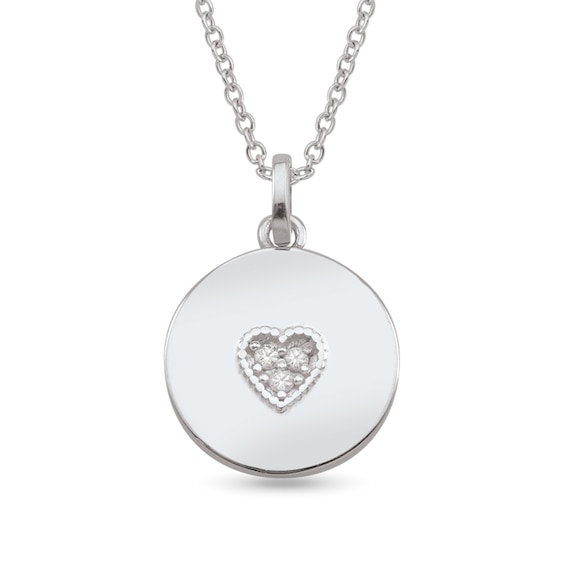 1/20 CT. T.w. Lab-Grown Diamond Heart Engravable Disc Pendant (1 Line)