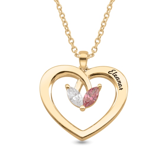 1/8 CT. Marquise-Cut Lab-Grown Diamond and Birthstone Engravable Heart Pendant (1 Stone and Line)