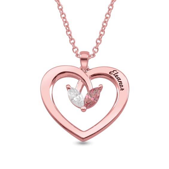 1/8 CT. Marquise-Cut Lab-Grown Diamond and Birthstone Engravable Heart Pendant (1 Stone and Line)