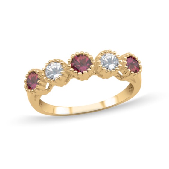 1/3 CT. T.w. Lab-Grown Diamond and Birthstone Alternating Five Stone Ring (3 Stones)