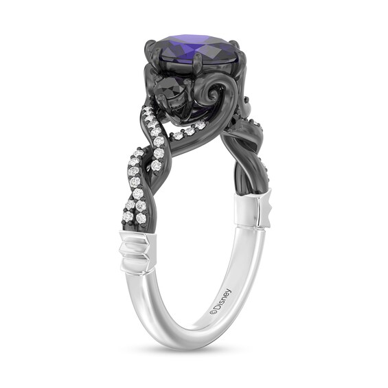 Enchanted Disney Villains Ursula Oval Amethyst with Black and White Diamond Twist Engagement Ring in 14K White Gold