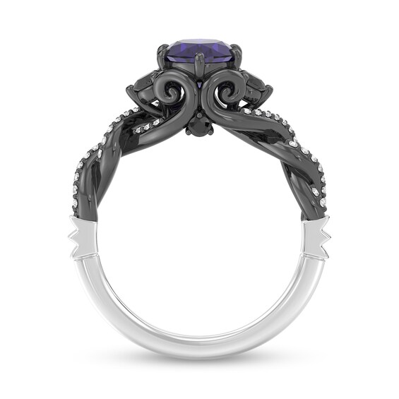 Enchanted Disney Villains Ursula Oval Amethyst with Black and White Diamond Twist Engagement Ring in 14K White Gold