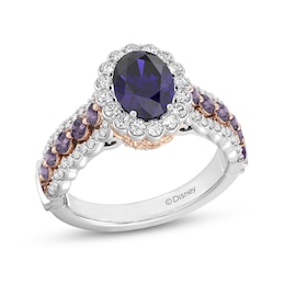 Enchanted Disney Ariel Oval Amethyst and 1/2 CT. T.W. Diamond Scallop Frame Engagement Ring in 14K Two-Tone Gold