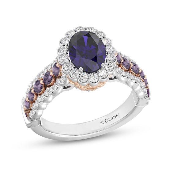 Enchanted Disney Ariel Oval Amethyst and 1/2 CT. T.w. Diamond Scallop Frame Engagement Ring in 14K Two-Tone Gold