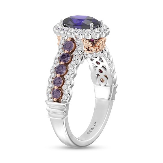 Enchanted Disney Ariel Oval Amethyst and 1/2 CT. T.w. Diamond Scallop Frame Engagement Ring in 14K Two-Tone Gold