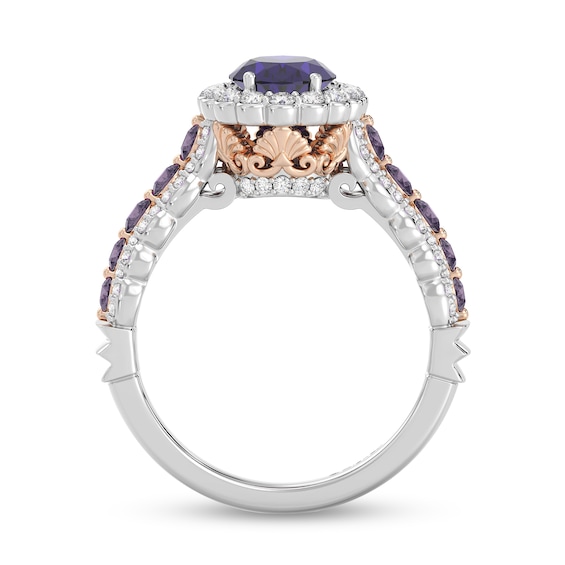 Enchanted Disney Ariel Oval Amethyst and 1/2 CT. T.w. Diamond Scallop Frame Engagement Ring in 14K Two-Tone Gold